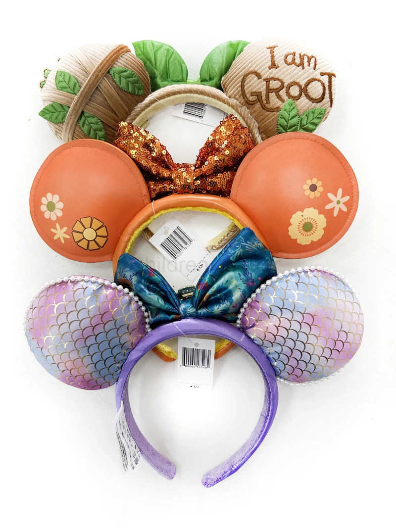 Disney 2025 Minnie Mouse Ear Headband Disneyland Orange bird Mickey Headwrap Adult/Kid Plush Cosplay dryads Bow Hair Accessory H251220