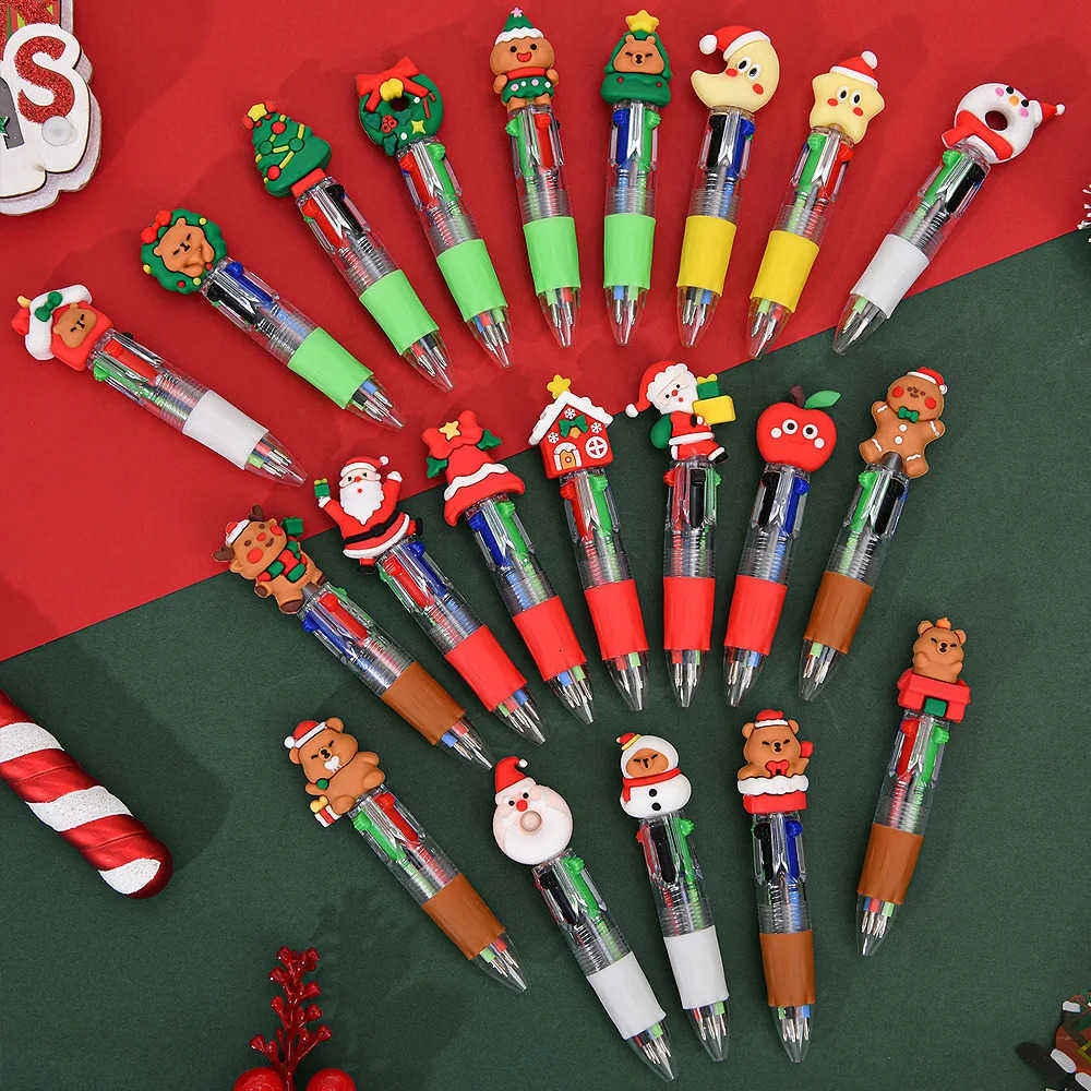 Disney 30Pcs/Lot Christmas Cute Cartoon Four Color Ballpoint Pen Mini Pocket Pen 3D Christmas Student Prize School Office Stationery H251220