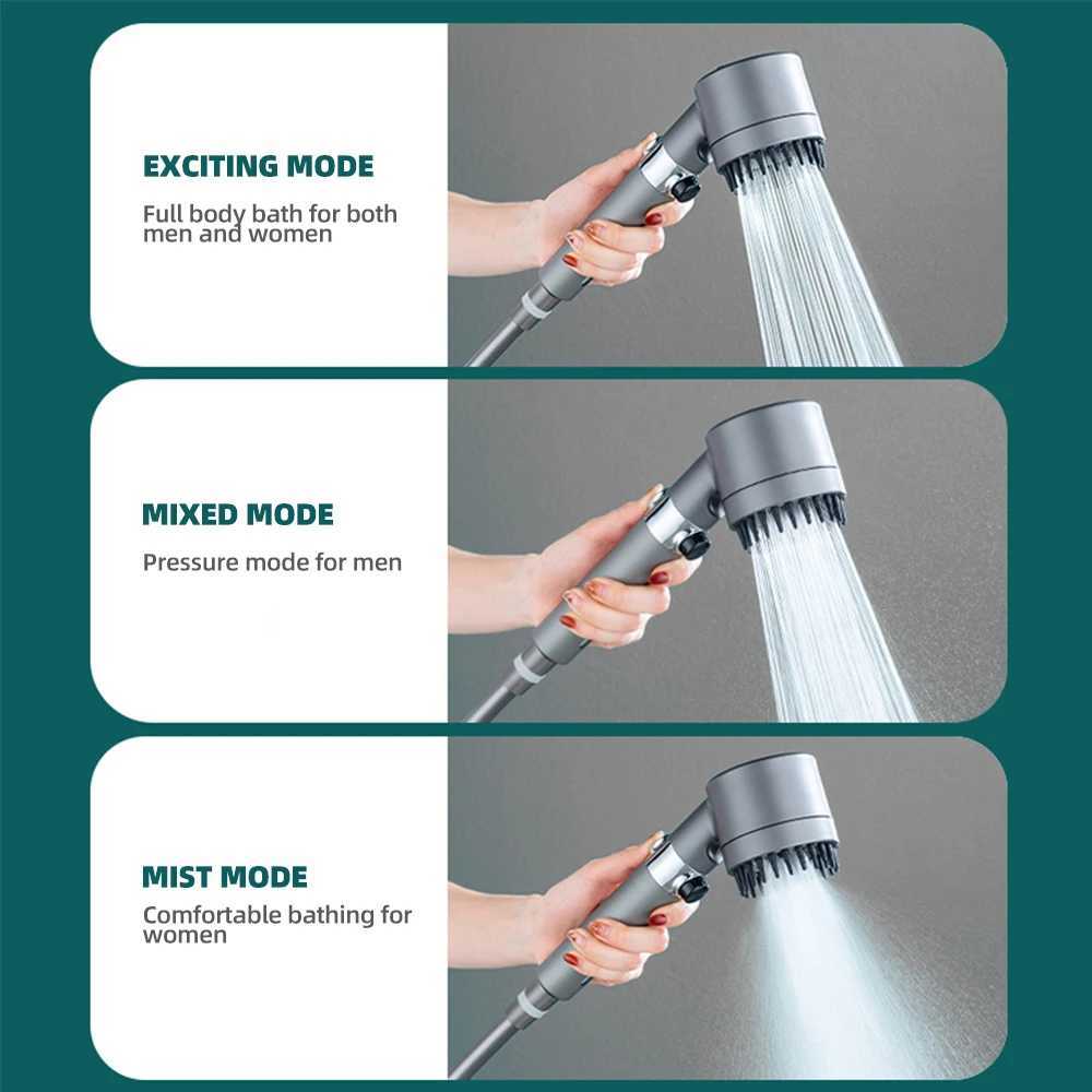 Massage Spa Pressurized Shower Head 3 Modes High Pressure Filter Rainfall Shower One-Key Stop Spray Nozzle Bathroom Accessories C251220