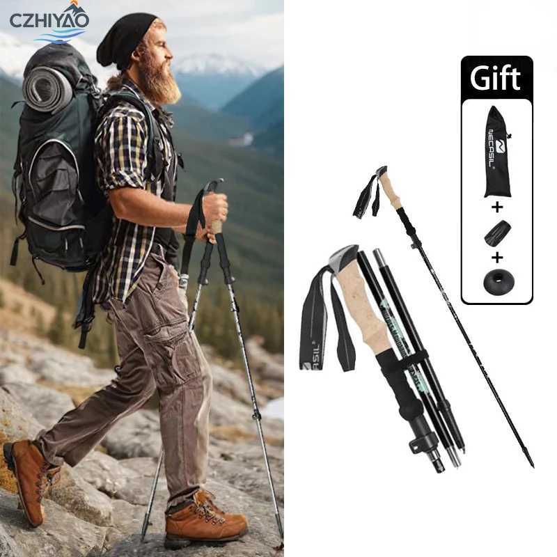 CZHIYAO 1 pc Ultralight Aluminum Hiking Poles-Adjustable Cork Grip Trekking Sticks Foldable Men Women Backpacking Mountaineering G251220