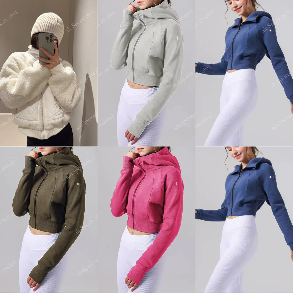 Accolade Series Yoga Gym Sets New Designer Womens Autumn Winter Brown Lambhair Hooded Short Thick Warm Sporty And Casual Stand Up Jacket aloSportsalo fashion OOO