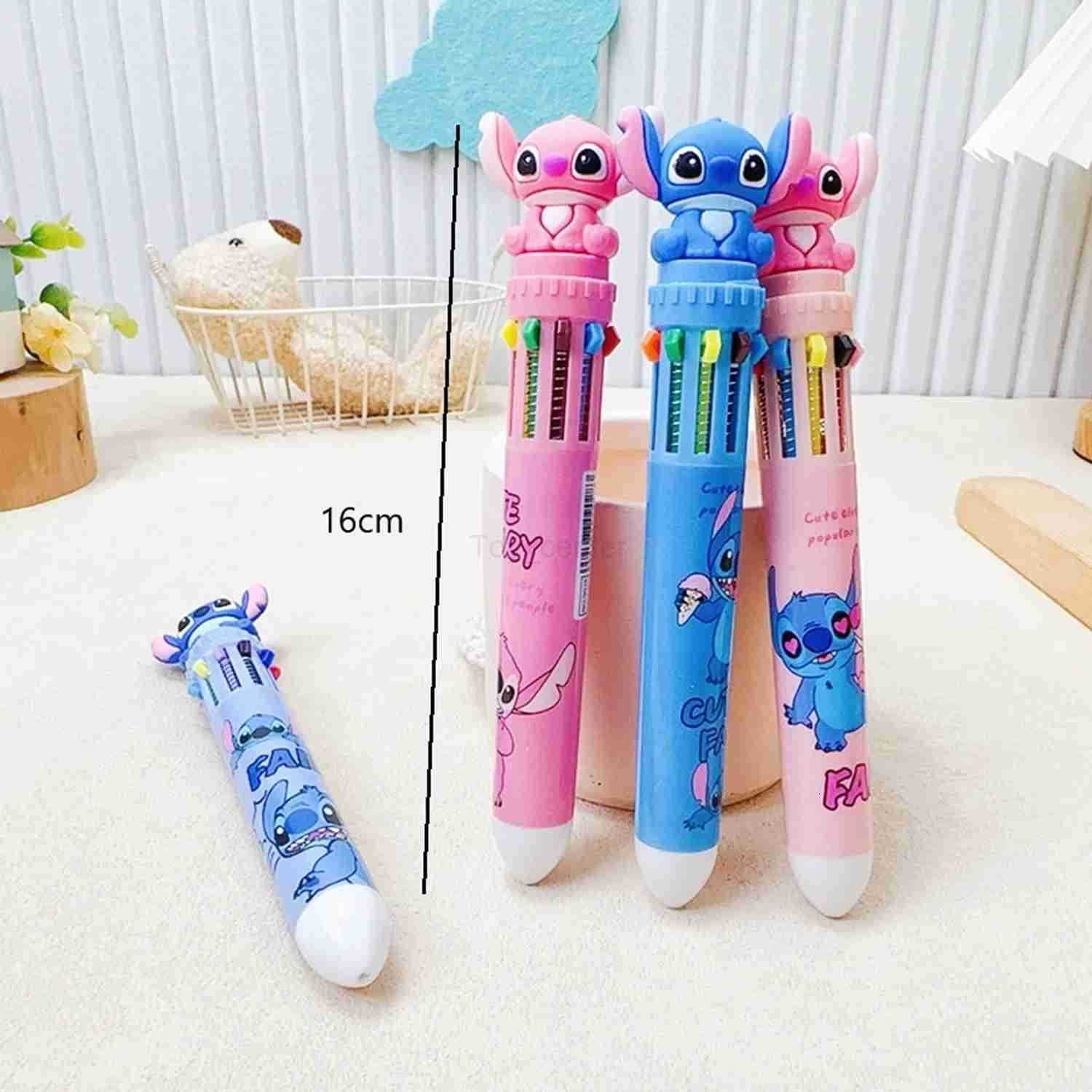 Disney 10-Color Ballpoint Pen Multi-Function Multi-Color Push-Button Journal Pen 05mm Kawaii Style Stitch Colorful Pen H251220