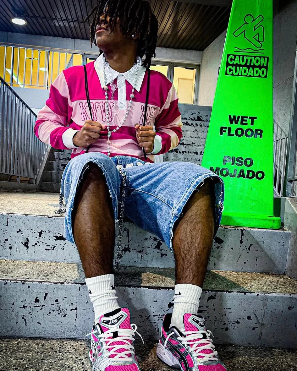 Pink Rugby Polo Shirts Hip Hop Men Stripe Print Lapel Neck Shirt Y2k Harajuku Fashion Casual Cotton Long Sleeves Top Women Tees 251218