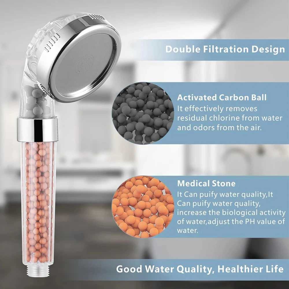 Filtered Shower Head ABS High Pressured Water Saving Spray Handheld Clear Shower Heads SPA With Filter Beads for Bathroom C251220