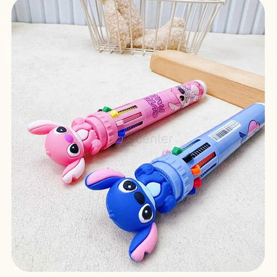 Disney 1PC Stitch 10-Color Ballpoint Pen Multi-Function Multi-Color Push-Button Pen 05mm Stitch Colorful Gel Pen H251220