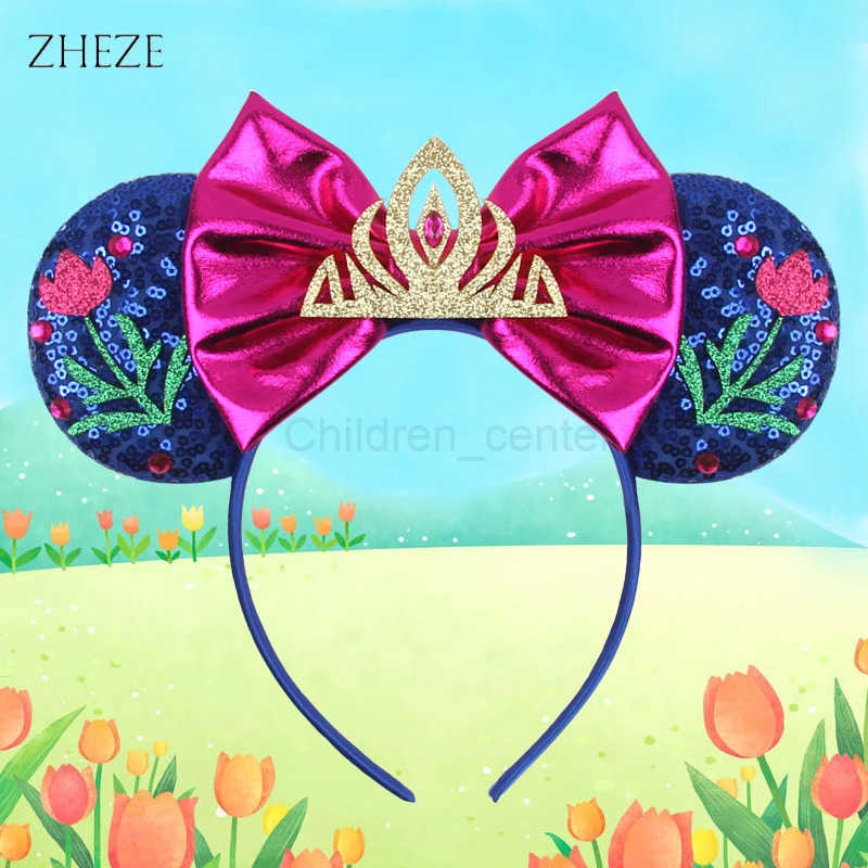 Disney Princess Aurora Mouse Ears Headband For Girls Sequin 5Bow Hairband Princess Children Festival Boutique Hair Accessories H251220