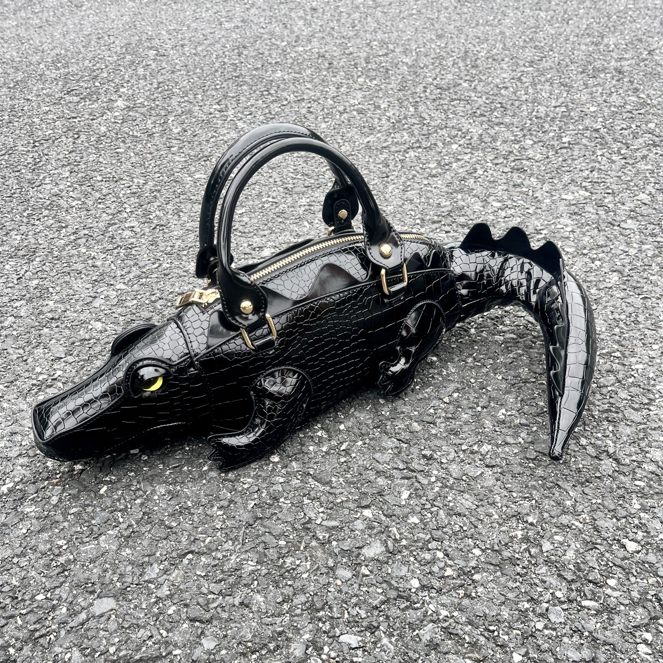 BrandName Croc Print Top Handle Bags Convertible Shoulder Purses with Unique Punk Style Design for Women 1100368158