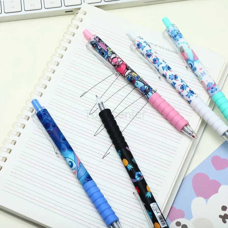 Disney Stitch Kawaii Press Gel Pens for Writing Cartoon 05mm Black Ink Neutral Pen Office School Supplies Gift for Kid 5Pcs/box H251220