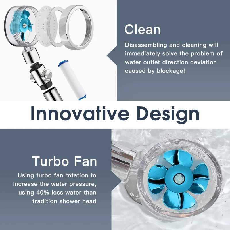 360 Degrees Turbo Rotating Fan Shower Head High Pressure Water Saving Spray Adjustable Showerhead Filters Bathroom Accessories C251220