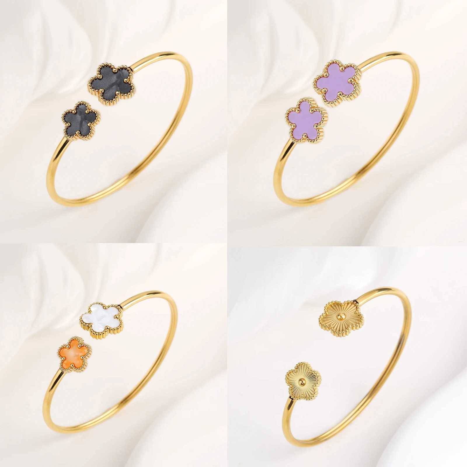 New Creative Stainless Steel Five- Flower Open Bangle Temperament For Woman Party Birthday Jewelry Gift Daily Wear C r M251220