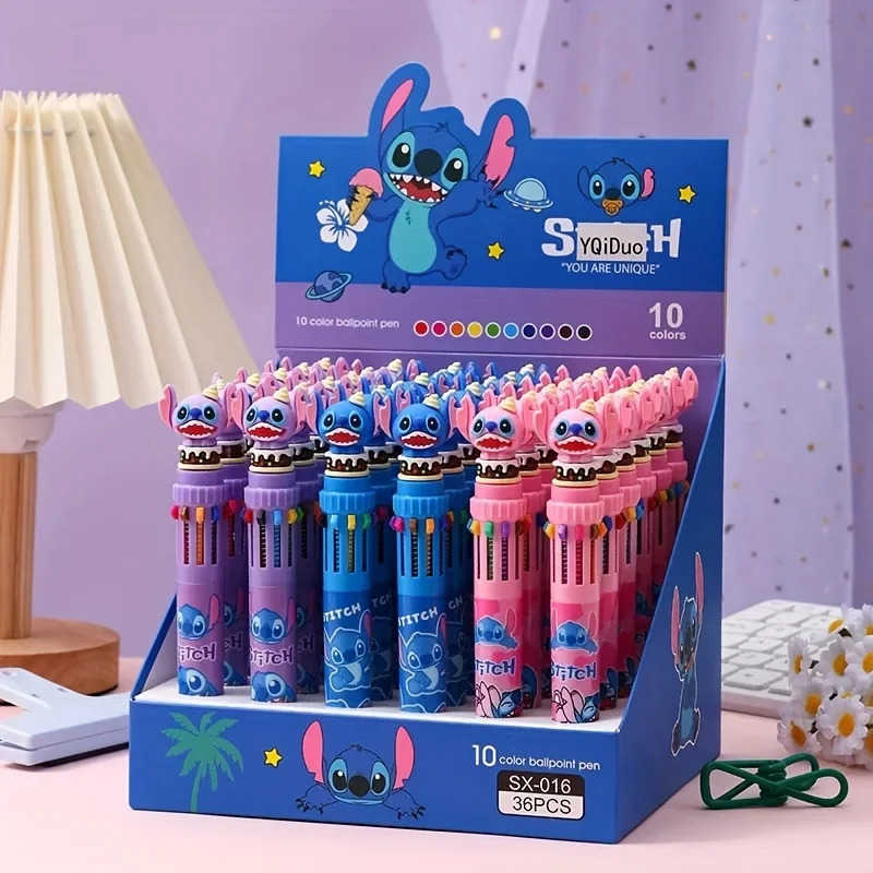 Disney 1 piece of Stitch ballpoint pen 10 color marker pen color pen cartoon pen student multifunctional color marker pen H251220