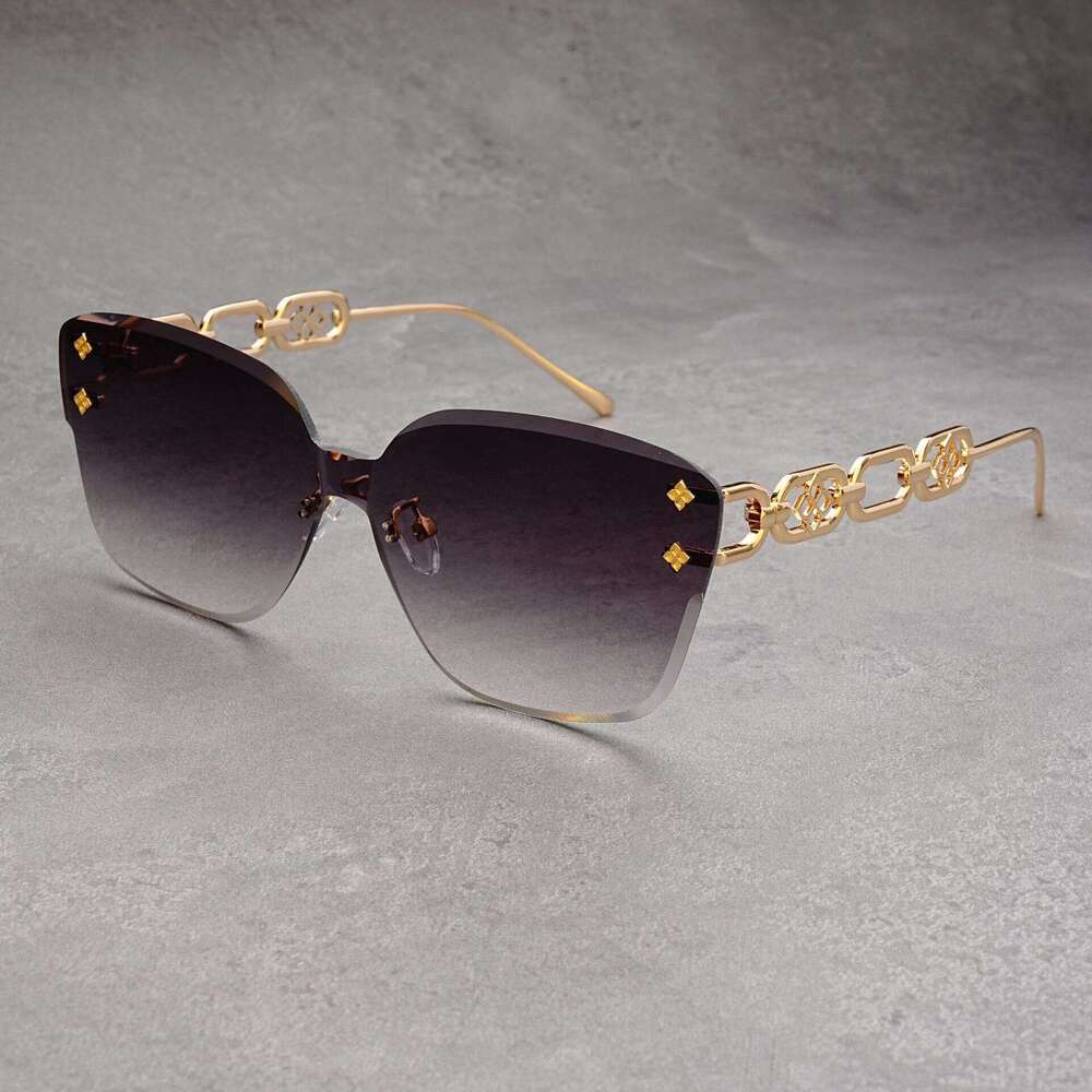 Women's High-End Frameless Sunglasses - Luxury Runway Chain Detail UV400 Face-Slimming Street Photography Shades