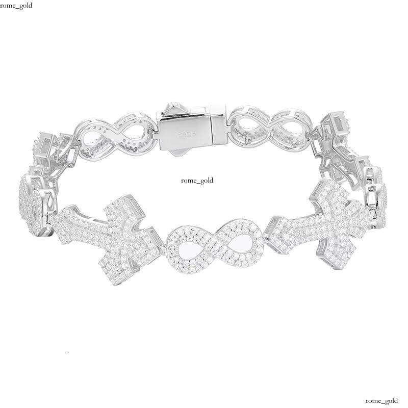 VVS Moissanite Fashion Spark Iced Vvs D Color Diatomaceous Earth 925 Sterling Silver Luxurious Infinity Cross Bracelet