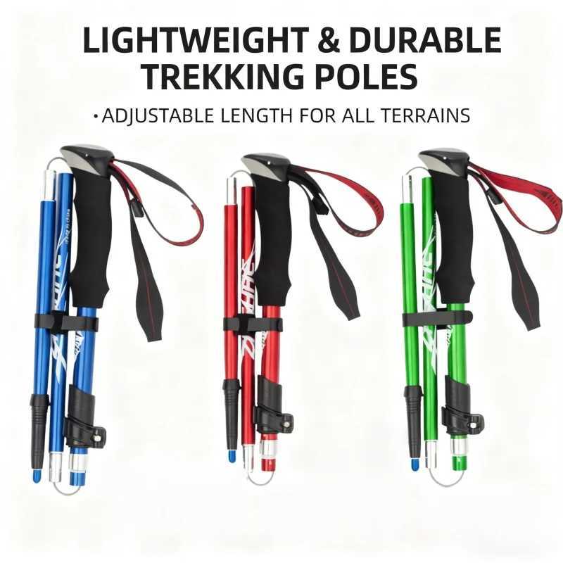 Foldable Hiking Stick Portable Camping Trekking Pole AdjustableCompact Lightweight Backpacking Outdoor Walking Backpack Gear G251220