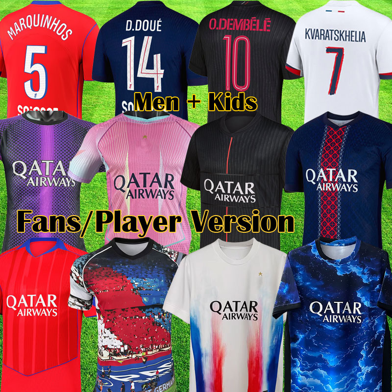 3XL 4XL Maillots 2025 4TH psges Soccer jerseys Fourth DEMBELE 2026 HAKIMI G RAMOS 25 26 Maillots football KVARATSKHELIA men kids VITINHA kit Black uniforms enfants