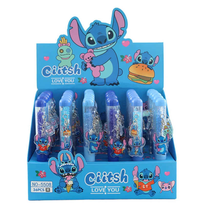 Disney Random 2/4pcs Stitch Gel Pen Cartoon Set Doll 07mm Black Diamond Pendant Acrylic Twist Pen Students Learn Stationery H251220