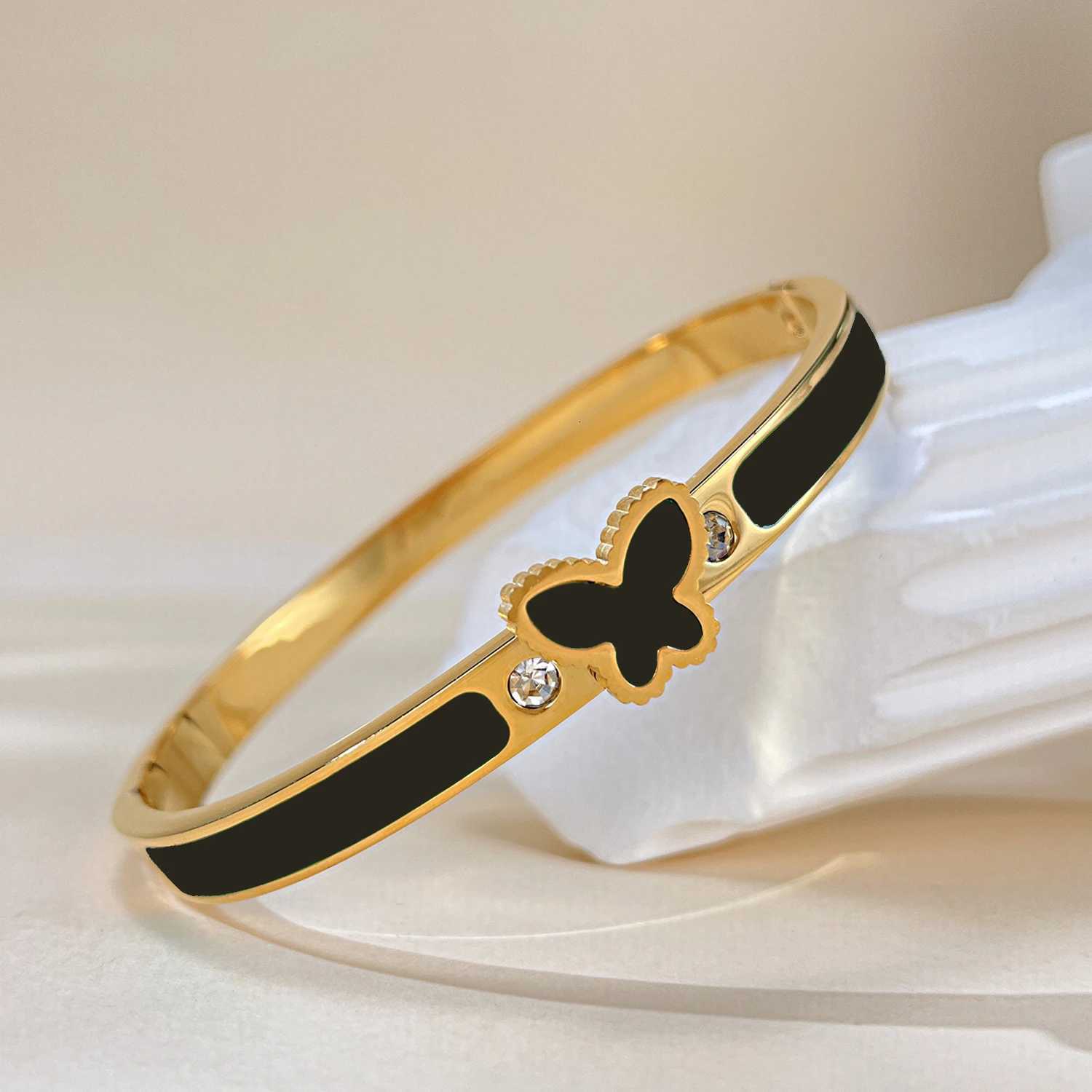 ALTERA Luxury Colorful Enamel Butterfly Charm Bangle Stainless Steel Gold Plated for Women Fashion Simple Jewelry Gift M251220