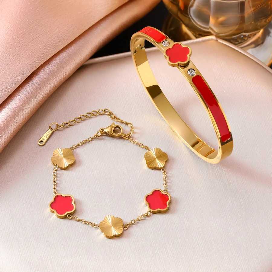 Gold Plated C r Set Enamel C r Chain Bangle Lucky Charm Jewelry Gift for Women M251220