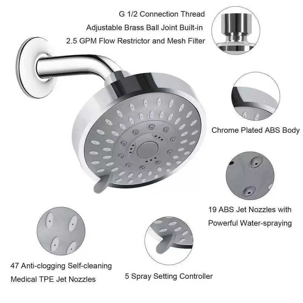 5 Modes High Pressure Shower Head 4Inch Sprayer Adjustable Rainfall Shower Head Sprayer Bathroom Fixture Faucet Replacement Part C251220