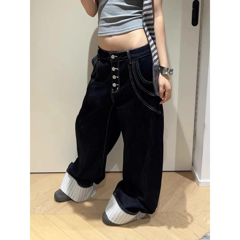 ZHIZOU Women Black Gothic Y2k Emo Cargo Jeans Oversize Jean Pants Vintage Harajuku Japandi Style Alternative Baggy Denim Trouser Z260314