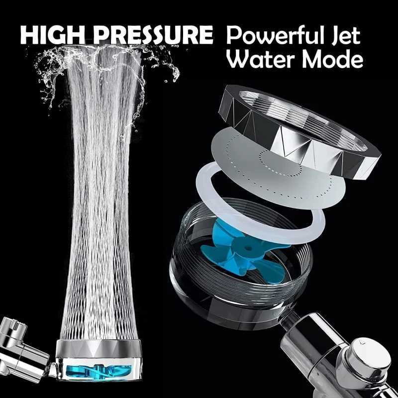 New High Pressure Shower Head Twin Turbocharged Shower Head Handheld Turbo Fan Propeller Shower One-key Stop Massage Showerhead C251220