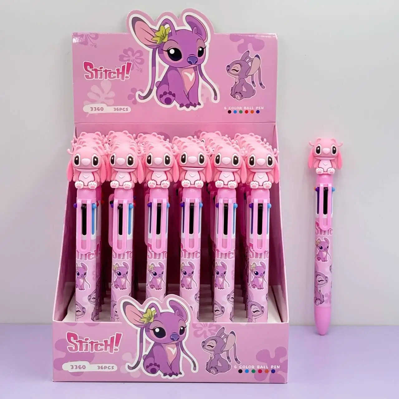 Disney Stitch Ballpoint Pen 36Pcs 6 Color Cartoon Pen 07mm Student Cute Writing Tools School Office Supplies Ballpoint Pen H2512201