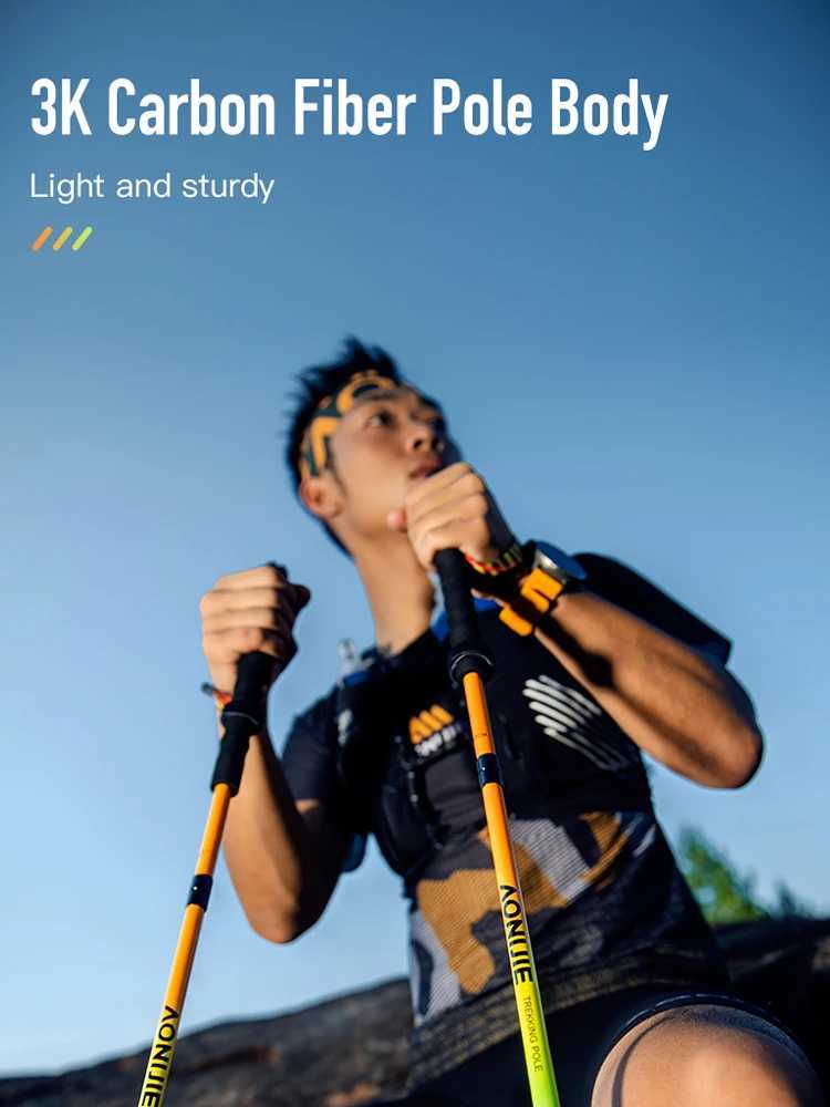 AONlJlE E4204 New Carbon Fiber Trekking Poles Outdoor Collapsible Hiking Sticks for Women and Men G251220