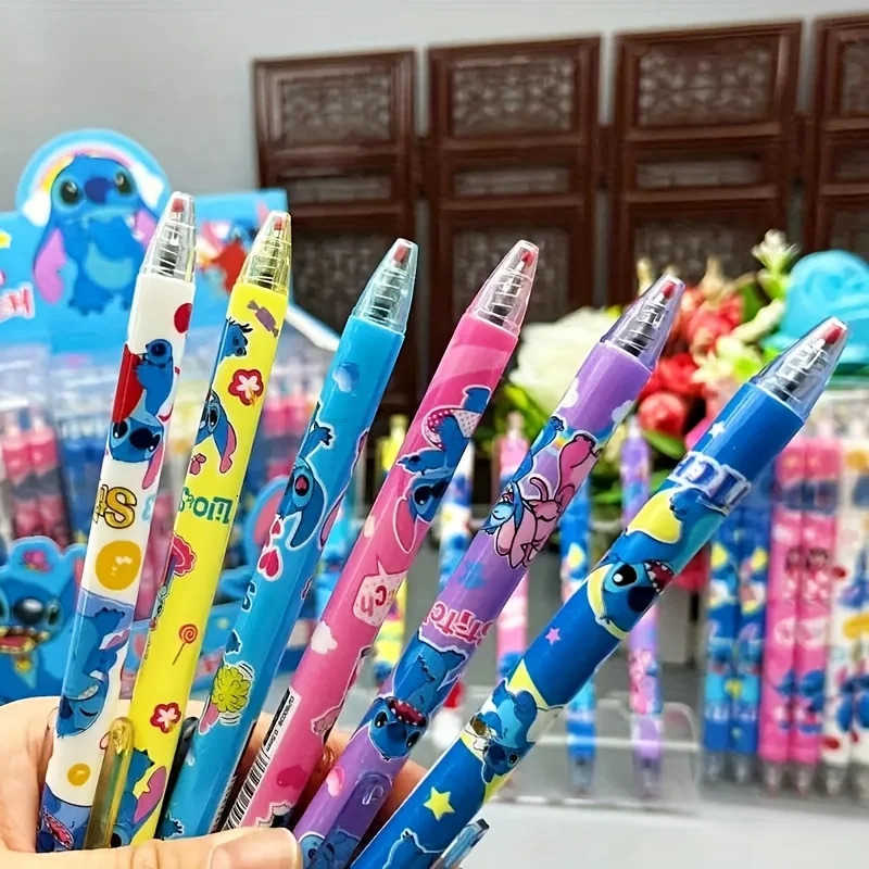 Disney Stitch Gel Pens12pcs Cartoon New Pressing Pen Black Water Ink 05mm Cute Signature Pen Stationery Student Gift H251220