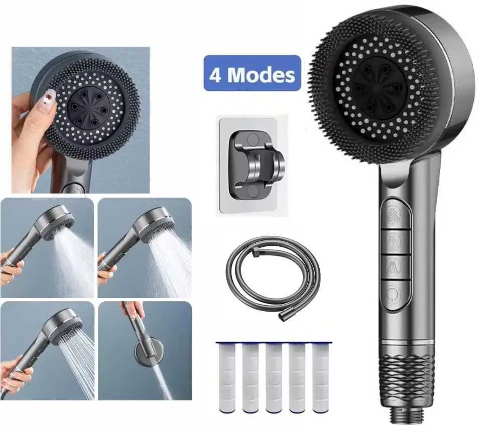 New 4 Modes Shower Head High Pressure Showerhead One-Key Stop Water Massage Shower Head With Filter Element Bathroom Accessories C251220