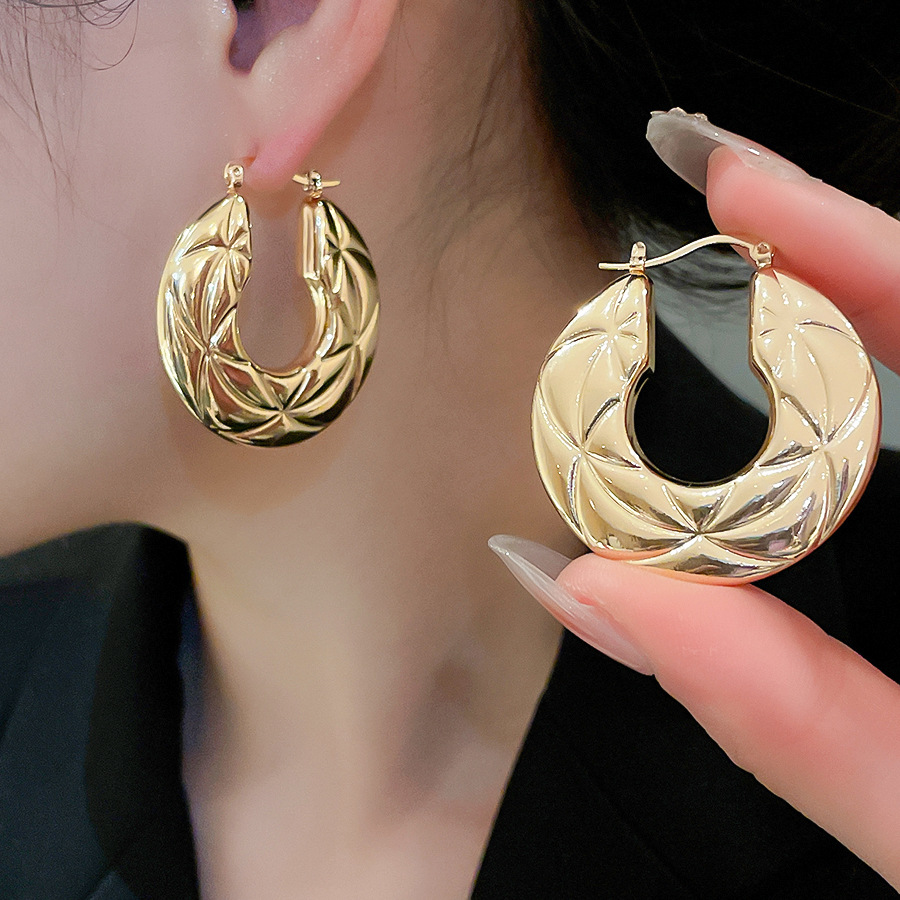 Metallic Smooth Round Texture Simple Fashion Design Sense Niche Luxury High-end Earrings - view 4