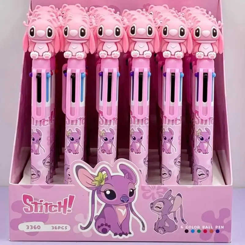 Disney 36pcs Ballpoint Pen Stitch 6 Color Cartoon Pen 07mm Student Cute Writing Tools School Office Supplies Ballpoint Pen H251220