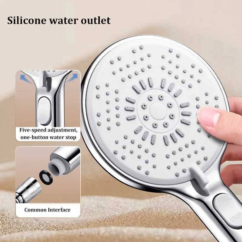 5 Jet Modes Shower Head High Pressure Water Saving Showerhead with One-click Stop High Flow Rainfall Spray Bathroom Accessories C251220