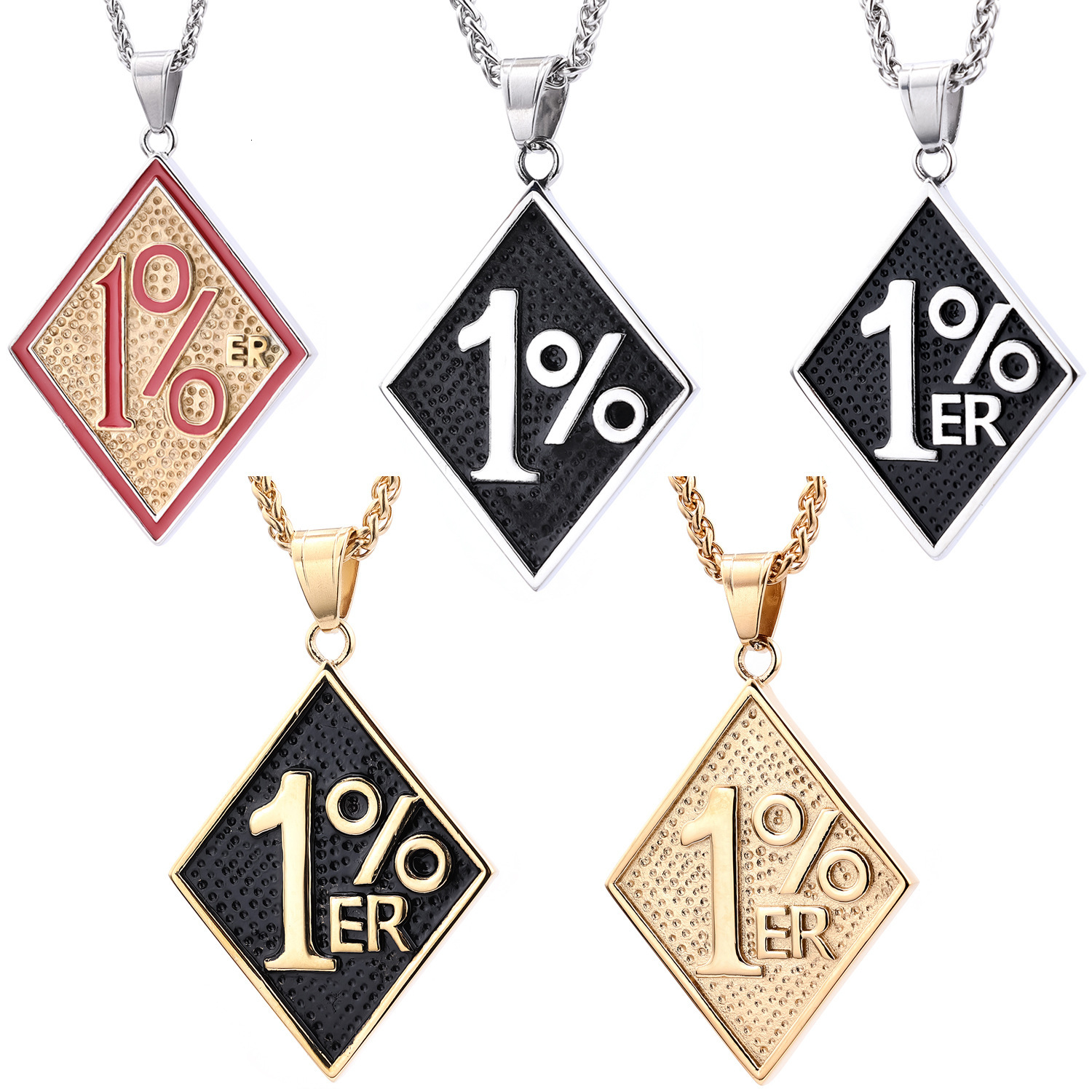 Free shipping 1%er Diamond-Shaped Retro Luxury Metal Necklace Personality Trendy Cool Street Style Men's Fashion Niche Logo Pendant
