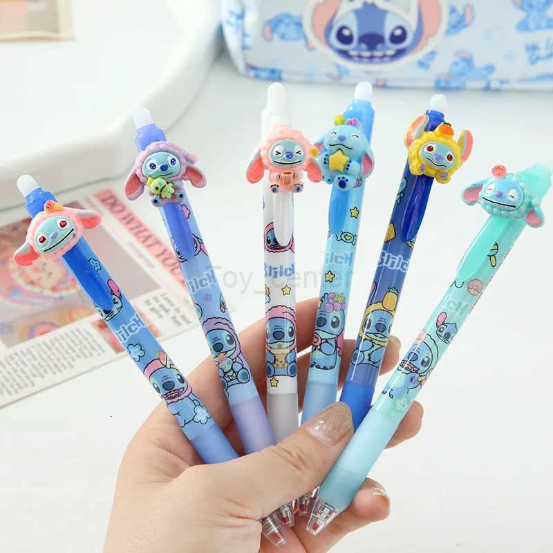 Disney 36Pcs Erasable Gel Pen Cartoon Set Creative Cute Fruit Shape Stitch 05Mm Blue Erasable Pen Students Learn Stationery H251220