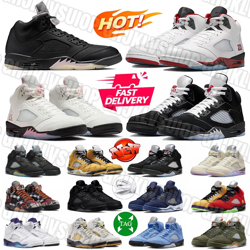 New Designer 5 5s Basketball shoes Mens Sneakers Leather rubber Fire Red Black Tongue Black Metallic Reimagined Medium Soft Pink Grape Outdoor Sports trainers