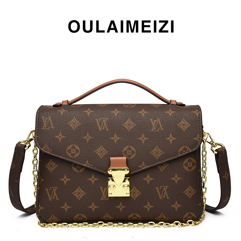 OULAIMEIZI Designer Bag 2025 new light luxury retro printed small square bag fashionable and casual cross body bag for women yellow brown
