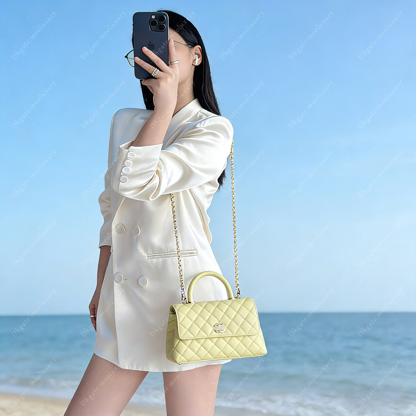 12A designer bag Women Coco Handle Style Handbag Quilted Caviar Leather Small Top Handle Bag single shoulder crossbody bag 24cm