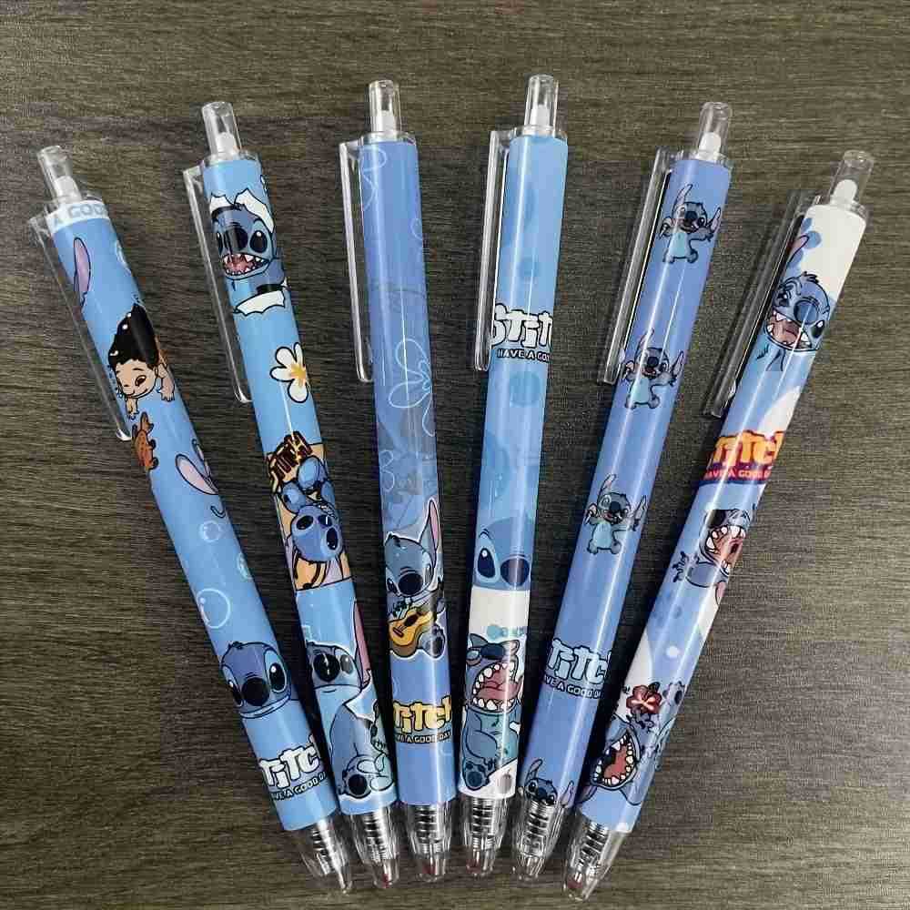 Disney 6 Stitch cartoon retractable ballpoint pens made of plastic cartoon design quick drying 05mm H251220