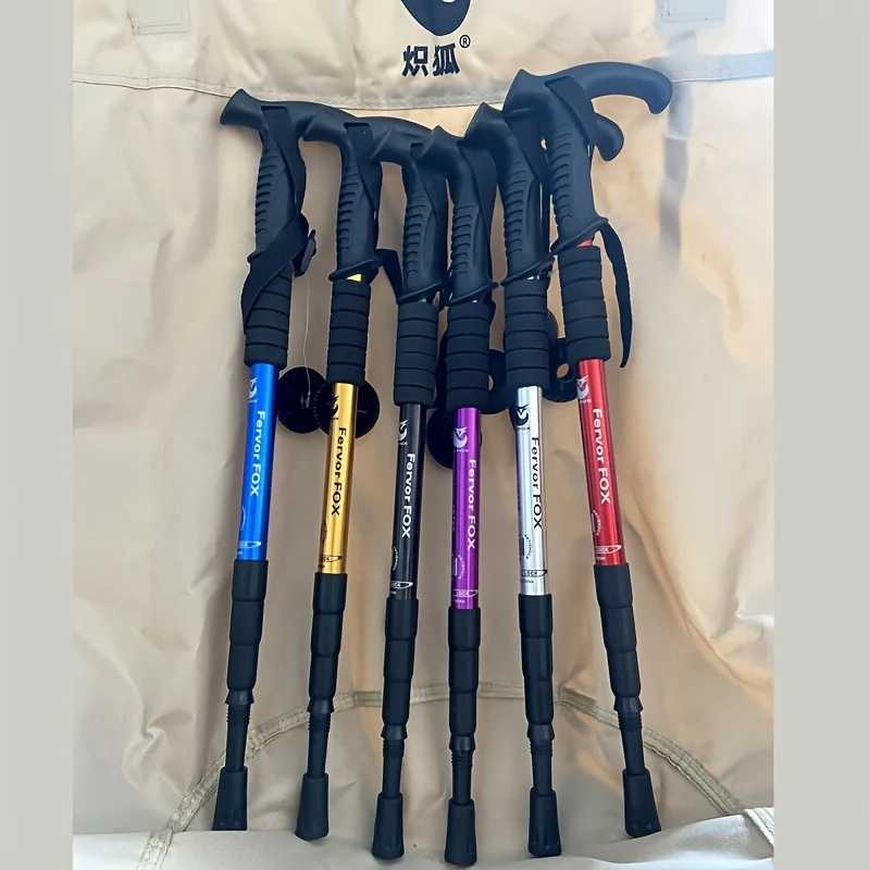 2-pack T-shaped aluminum alloy folding trekking poles with shock absorption anti-slip grips and adjustable height G251220