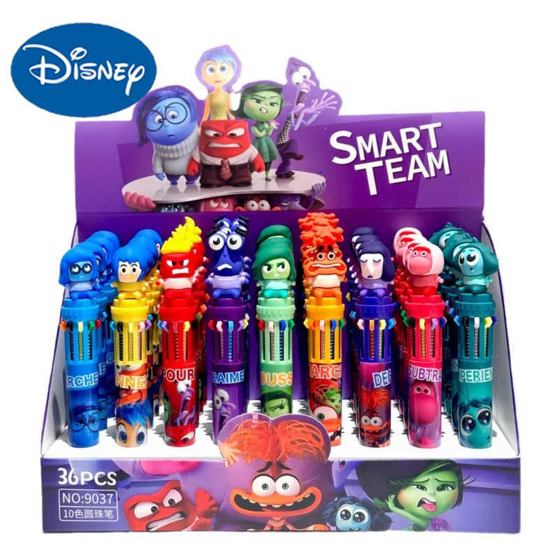 Disney 9/36pcs Inside Out Doll 10 Colors Ballpoint Pen Cartoon Colored Markings Multifunctional Student Supplies Stationery Wholesle H251220
