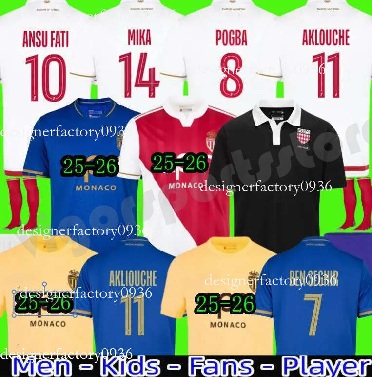 2025 26 AS Monaco Home AWAY THIRD Footbal Jersey Players fans COULIBALY MIKA GOLOVIN 25 26 maillot de xx25 foot POGBA AKLIOUCHE Men kids Football Shirt monacojerse