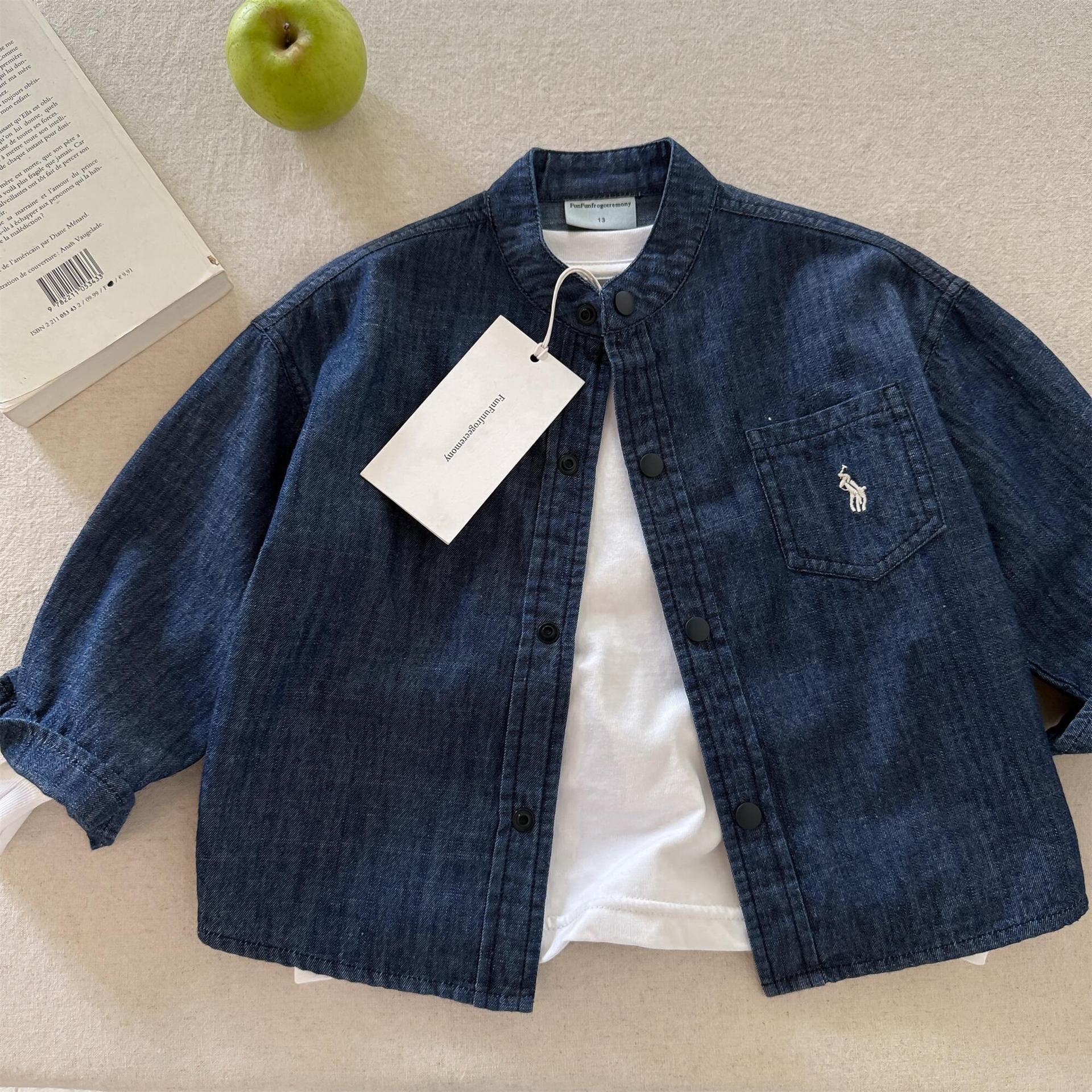 Free Shipping 2026 Kids Soft Denim Shirt, Long Sleeve Solid Color Top for Boys & Girls Autumn Fashion Casual Jacket