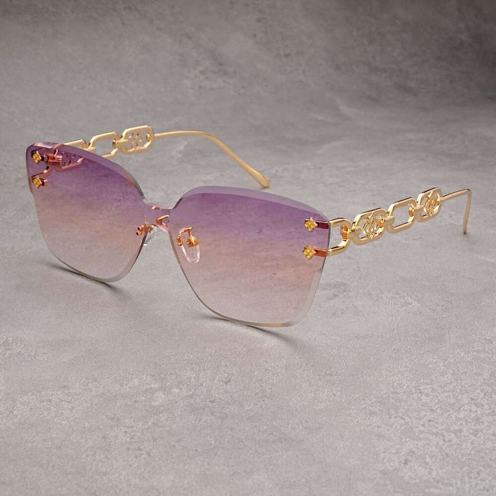 Women's High-End Frameless Sunglasses - Luxury Runway Chain Detail UV400 Face-Slimming Street Photography Shades