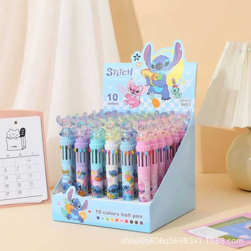 Disney Stitch Ballpoint Pen 36pcs Cartoon Lilo Crystal 10 Color Marker 07mm Student Graffiti School Childrens Stationery Gifts H2512201