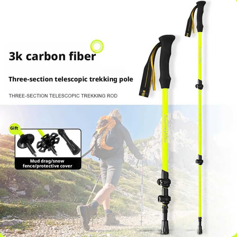 Carbon Telescopic Three Section Climbing Cane Adjustable Walking Hiking Sticks Ultralight Foldable 3-sections Trekking Poles G251220