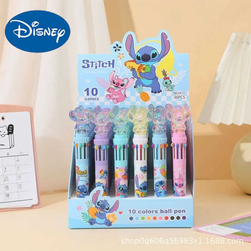 Disney Stitch Ballpoint Pen 36pcs Cartoon Lilo Crystal 10 Color Marker 07mm Student Graffiti School Childrens Stationery Gifts H2512201
