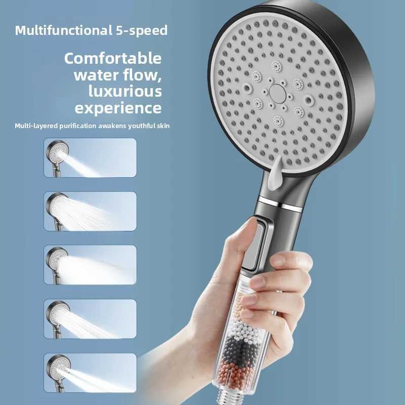 5-Mode High Pressure Filtered Shower Head - Gunmetal Gray Multi-Effect Skin Care Stones Adjustable Water Flow for Bathroom C251220