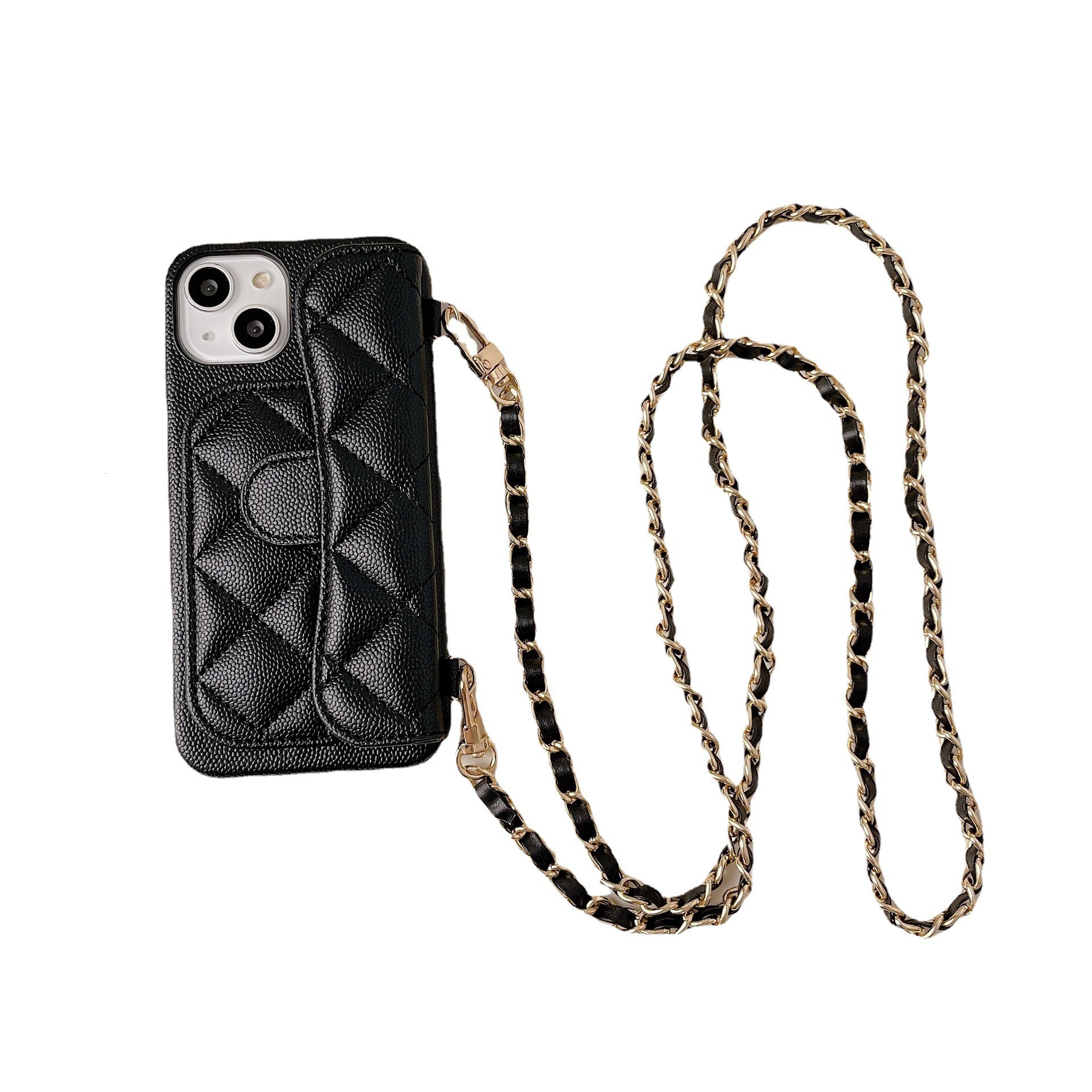 iPhone 17 Pro Max Chanel Style Card Holder Apple 16 Lychee Pattern 15 Leather Quilted 14 Phone Case Hard Export