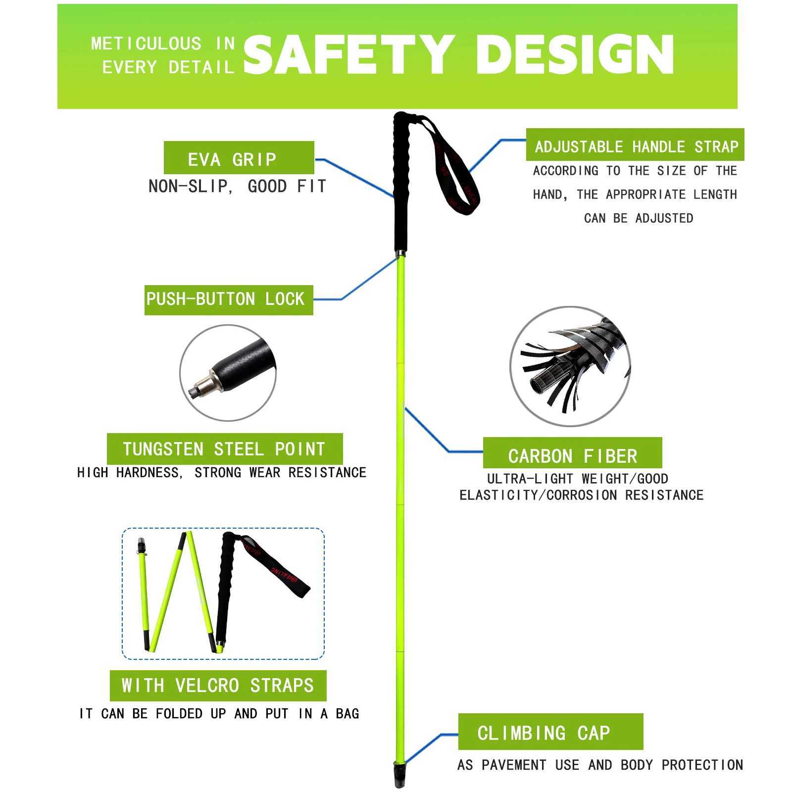 OKHEALING Black Tech T700 Ultra Carbon Trekking Poles Sticks Hiking Poles Walking Sticks Lightweight Folding Hiking Accessories G251220
