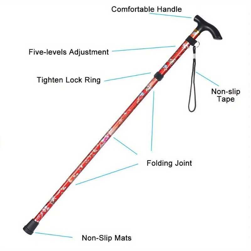 Collapsible Elderly Care Gift for Adults Elder Hiking Poles Non-slip Crutches Telescopic Walking Cane Folding Trekking Stick G251220